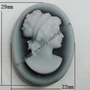 Cameos Resin Beads, No-Hole Jewelry findings, 29x22mm, Sold by Bag 