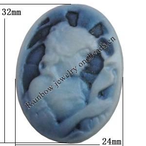 Cameos Resin Beads, No-Hole Jewelry findings, 32x24mm, Sold by Bag 