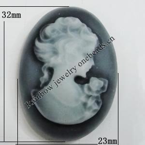 Cameos Resin Beads, No-Hole Jewelry findings, 32x23mm, Sold by Bag 