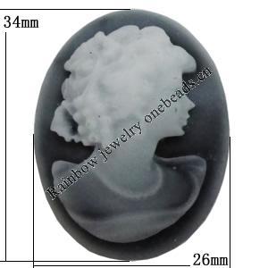 Cameos Resin Beads, No-Hole Jewelry findings, 34x26mm, Sold by Bag 