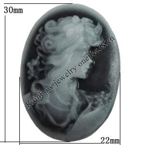 Cameos Resin Beads, No-Hole Jewelry findings, 30x22mm, Sold by Bag 