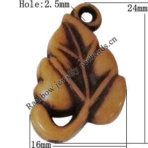 Imitation Wood Acrylic Pendants, Leaf 24x16mm Hole:2.5mm, Sold by Bag