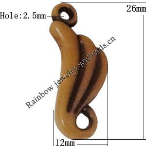 Imitation Wood Acrylic Pendants, Leaf 26x12mm Hole:2.5mm, Sold by Bag
