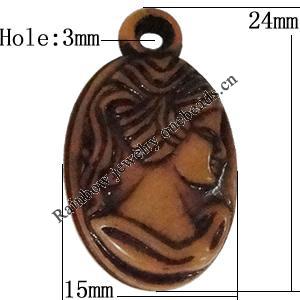 Imitation Wood Acrylic Pendants, 24x15mm Hole:3mm, Sold by Bag