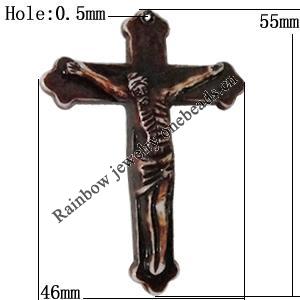 Imitation Wood Acrylic Pendants, Cross 55x46mm Hole:0.5mm, Sold by Bag