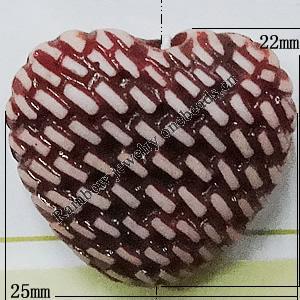 Imitation Wood Acrylic Beads, Heart 25x22mm Hole:3mm, Sold by Bag