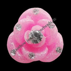 Resin Cabochons, No Hole Headwear & Costume Accessory, Flower with Acrylic Zircon 14mm, Sold by Bag