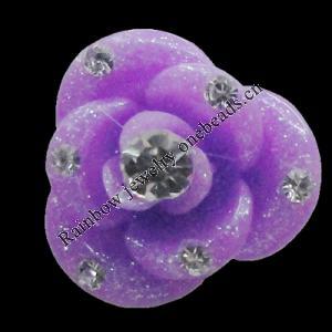 Resin Cabochons, No Hole Headwear & Costume Accessory, Flower with Acrylic Zircon 14mm, Sold by Bag