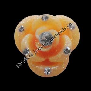 Resin Cabochons, No Hole Headwear & Costume Accessory, Flower with Acrylic Zircon 14mm, Sold by Bag