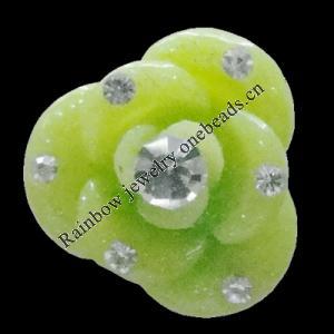 Resin Cabochons, No Hole Headwear & Costume Accessory, Flower with Acrylic Zircon 14mm, Sold by Bag