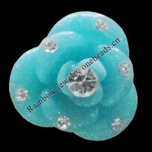 Resin Cabochons, No Hole Headwear & Costume Accessory, Flower with Acrylic Zircon 14mm, Sold by Bag