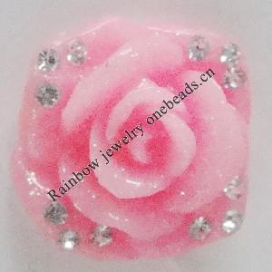 Resin Cabochons, No Hole Headwear & Costume Accessory, Flower with Acrylic Zircon 18mm, Sold by Bag