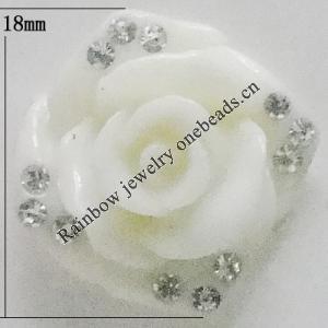 Resin Cabochons, No Hole Headwear & Costume Accessory, Flower with Acrylic Zircon 18mm, Sold by Bag