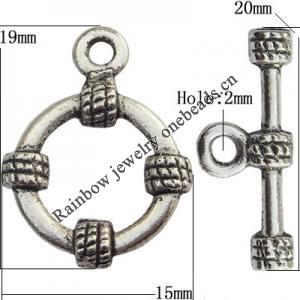 Clasp Zinc Alloy Jewelry Findings Lead-free, Loop:15x19mm, Bar:20x4mm Hole:2mm, Sold by Bag