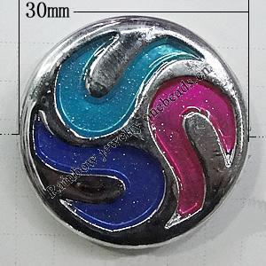 Plating Resin Beads, Flat Round 30mm Hole:2mm, Sold by Bag