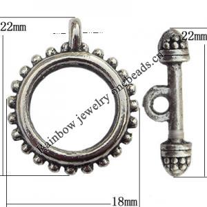Clasp Zinc Alloy Jewelry Findings Lead-free, Loop:18x22mm, Bar:22x5mm Hole:2mm, Sold by Bag
