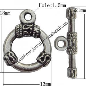 Clasp Zinc Alloy Jewelry Findings Lead-free, Loop:13x18mm, Bar:21x3mm Hole:1.5mm, Sold by Bag