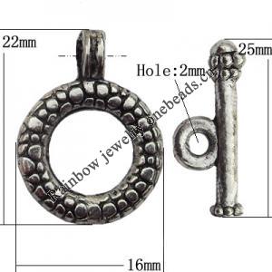 Clasp Zinc Alloy Jewelry Findings Lead-free, Loop:16x22mm, Bar:25x4mm Hole:2mm, Sold by Bag