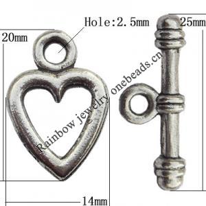 Clasp Zinc Alloy Jewelry Findings Lead-free, Loop:14x20mm, Bar:25x5mm Hole:2.5mm, Sold by Bag