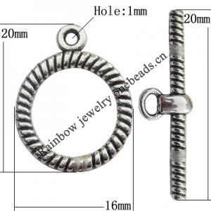Clasp Zinc Alloy Jewelry Findings Lead-free, Loop:16x20mm, Bar:20x3mm Hole:1mm, Sold by Bag