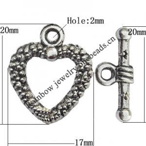 Clasp Zinc Alloy Jewelry Findings Lead-free, Loop:17x20mm, Bar:20x4mm Hole:2mm, Sold by Bag