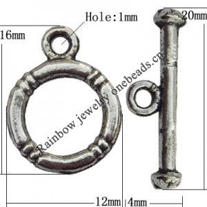 Clasp Zinc Alloy Jewelry Findings Lead-free, Loop:12x16mm, Bar:20x4mm Hole:1mm, Sold by Bag