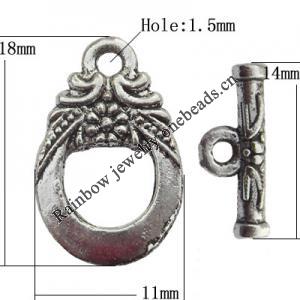 Clasp Zinc Alloy Jewelry Findings Lead-free, Loop:11x18mm, Bar:14x2.5mm Hole:1.5mm, Sold by Bag