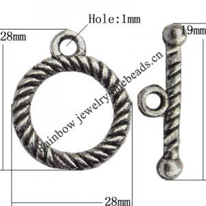 Clasp Zinc Alloy Jewelry Findings Lead-free, Loop:28x28mm, Bar:19x3mm Hole:1mm, Sold by Bag