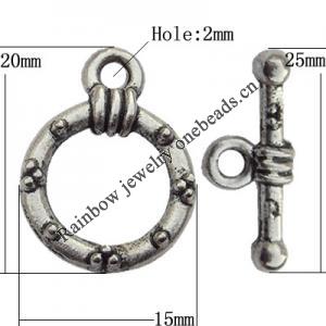 Clasp Zinc Alloy Jewelry Findings Lead-free, Loop:15x20mm, Bar:20x3mm Hole:2mm, Sold by Bag