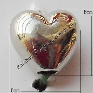 Bead Zinc Alloy Jewelry Findings Lead-free, Heart 6x6mm Hole:1mm, Sold by Bag