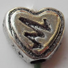 Bead Zinc Alloy Jewelry Findings Lead-free, Heart 8x7mm Hole:1.5mm, Sold by Bag