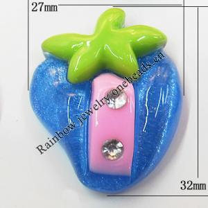 Resin Cabochons, No Hole Headwear & Costume Accessory, Fruit with Acrylic Zircon 31x37mm, Sold by Bag