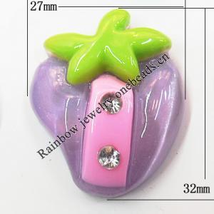 Resin Cabochons, No Hole Headwear & Costume Accessory, Fruit with Acrylic Zircon 31x37mm, Sold by Bag