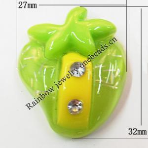 Resin Cabochons, No Hole Headwear & Costume Accessory, Fruit with Acrylic Zircon 31x37mm, Sold by Bag