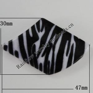 Watermark Acrylic Beads, Diamond 47x30mm, Hole:1mm, Sold by Bag