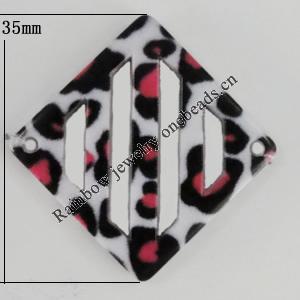 Watermark Acrylic Beads, Square 35mm, Hole:1mm, Sold by Bag