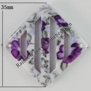 Watermark Acrylic Beads, Square 35mm, Hole:1mm, Sold by Bag
