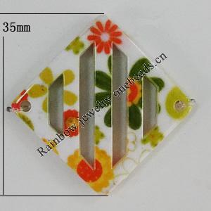 Watermark Acrylic Beads, Square 35mm, Hole:1mm, Sold by Bag