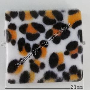 Watermark Acrylic Beads, Square 21mm, Hole:1.5mm, Sold by Bag