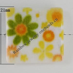 Watermark Acrylic Beads, Square 21mm, Hole:1.5mm, Sold by Bag