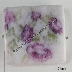 Watermark Acrylic Beads, Square 21mm, Hole:1.5mm, Sold by Bag