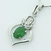 Sterling Silver Pendant/Charm,  platina plating with Jade, 20x11mm, Sold by PC