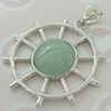 Sterling Silver Pendant/Charm,  platina plating with Jade, 29.08x24.02mm, Sold by PC