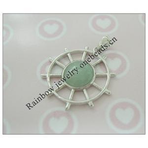 Sterling Silver Pendant/Charm,  platina plating with Jade, 29.08x24.02mm, Sold by PC