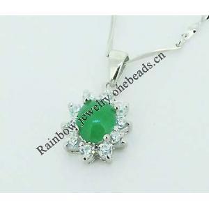 Sterling Silver Pendant/Charm,  platina plating with Jade, 19x10mm, Sold by PC