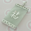 Sterling Silver Pendant/Charm,  platina plating with Jade, Teardrop 31x16mm, Sold by PC