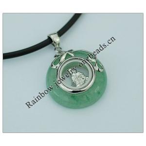 Sterling Silver Pendant/Charm,  platina plating with Jade, 26x19mm, Sold by PC