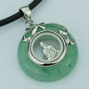 Sterling Silver Pendant/Charm,  platina plating with Jade, 26x19mm, Sold by PC