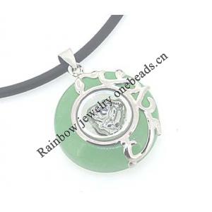 Sterling Silver Pendant/Charm,  platina plating with Jade, Rectangle 27x19mm, Sold by PC