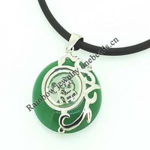 Sterling Silver Pendant/Charm,  platina plating with Jade, 25x18.98mm, Sold by PC
